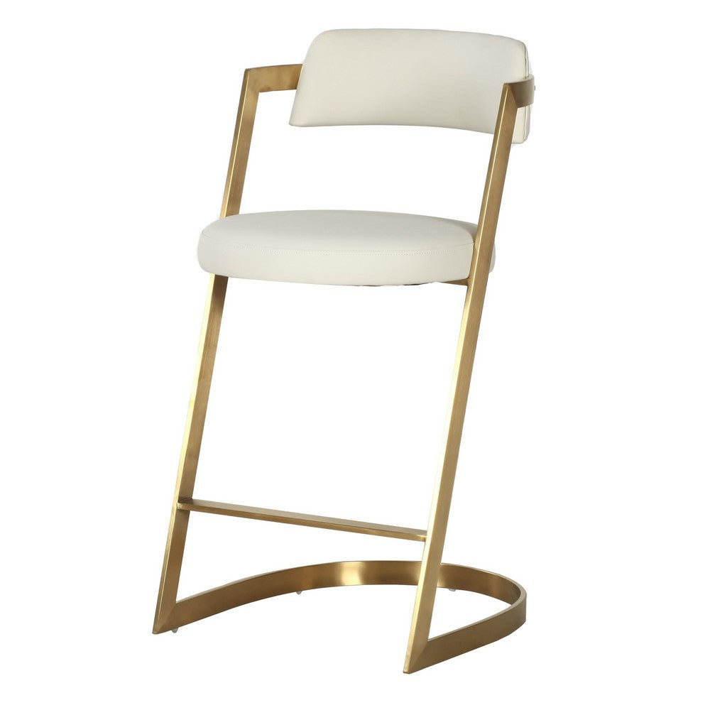 Cid Sandra Counter Height Stool Chair, Beige Pleather, Gold Steel Frame By Casagear Home