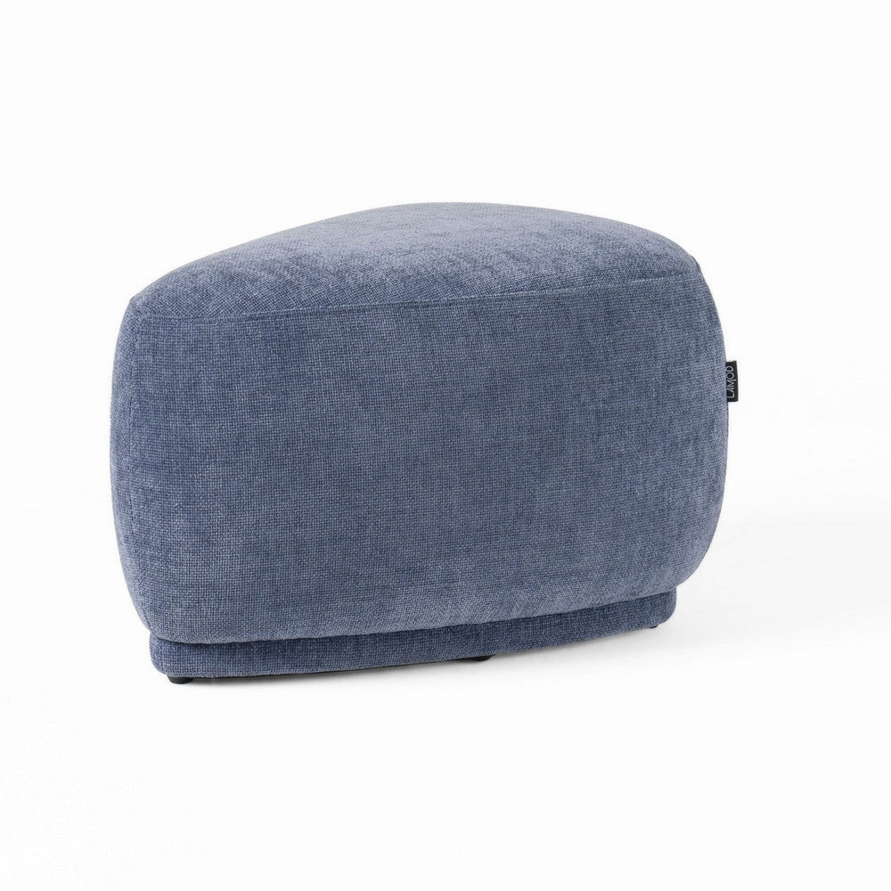 Reno Kini 26 Inch Ottoman, River Rock Shape, Blue Polyester, Wood Frame By Casagear Home