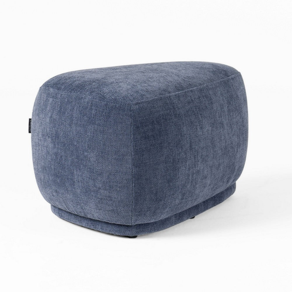 Reno Kini 26 Inch Ottoman River Rock Shape Blue Polyester Wood Frame By Casagear Home BM317622