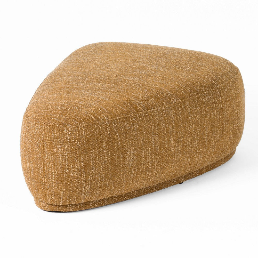 Reno Kini 44 Inch Ottoman, River Rock Shape, Yellow Polyester, Wood Frame By Casagear Home