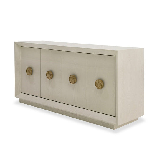 Cid Jorie Sideboard Buffet Console, 4 Doors, Cream White, Steel Handles By Casagear Home