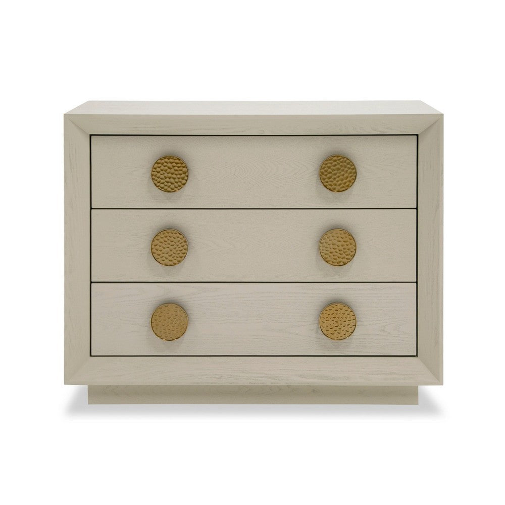 Cid Jorie 39 Inch Nightstand 3 Drawers Cream White Wood Steel Handles By Casagear Home BM317632