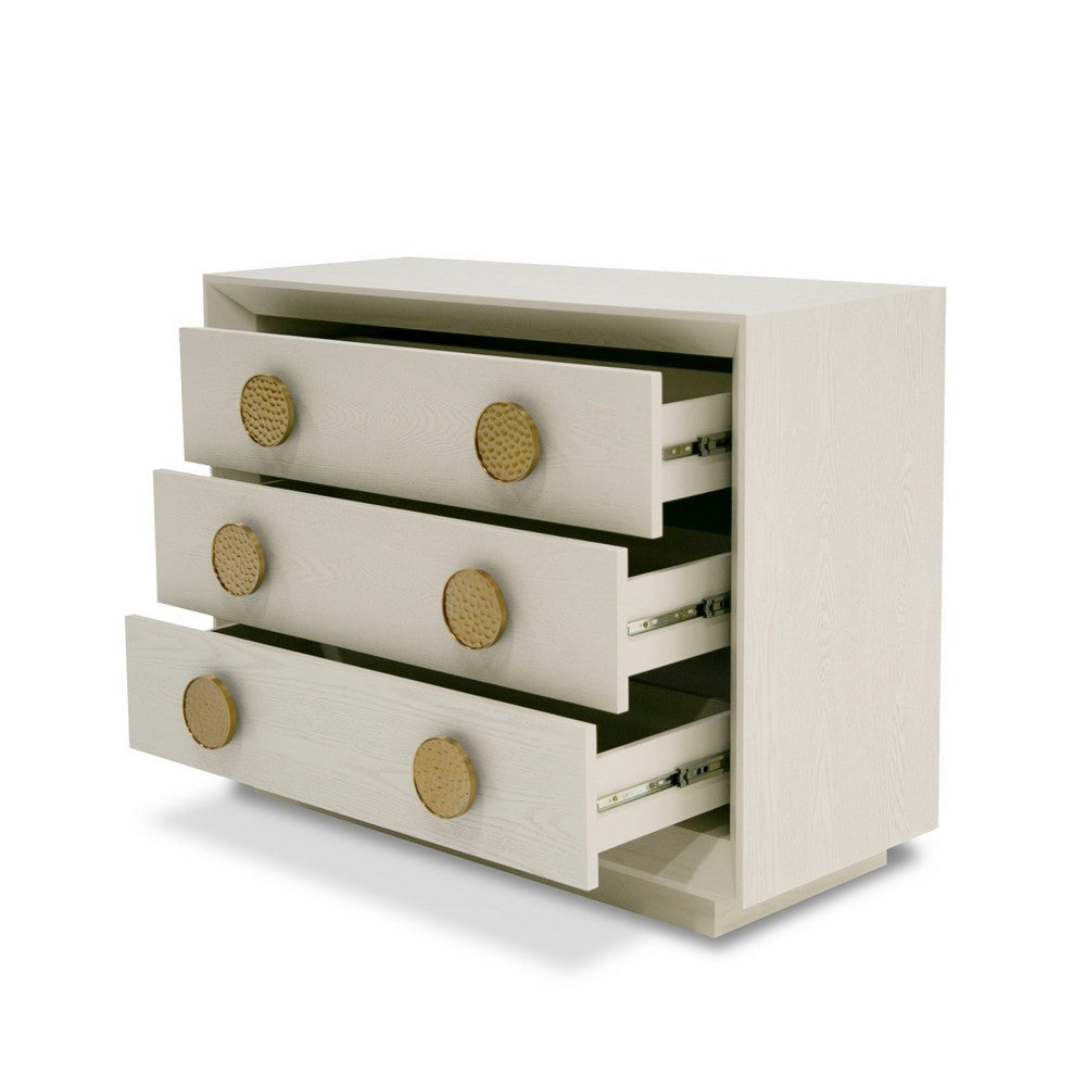 Cid Jorie 39 Inch Nightstand 3 Drawers Cream White Wood Steel Handles By Casagear Home BM317632