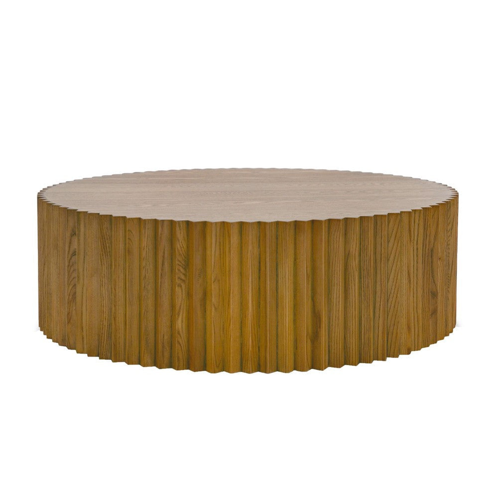 Cid Eliott 39 Inch Coffee Table, Round Walnut Brown Solid Poplar Wood Frame By Casagear Home