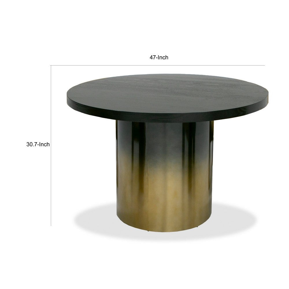 Cid Vito 47 Inch Dining Table Round Top Steel Pedestal Base Black Wood By Casagear Home BM317636