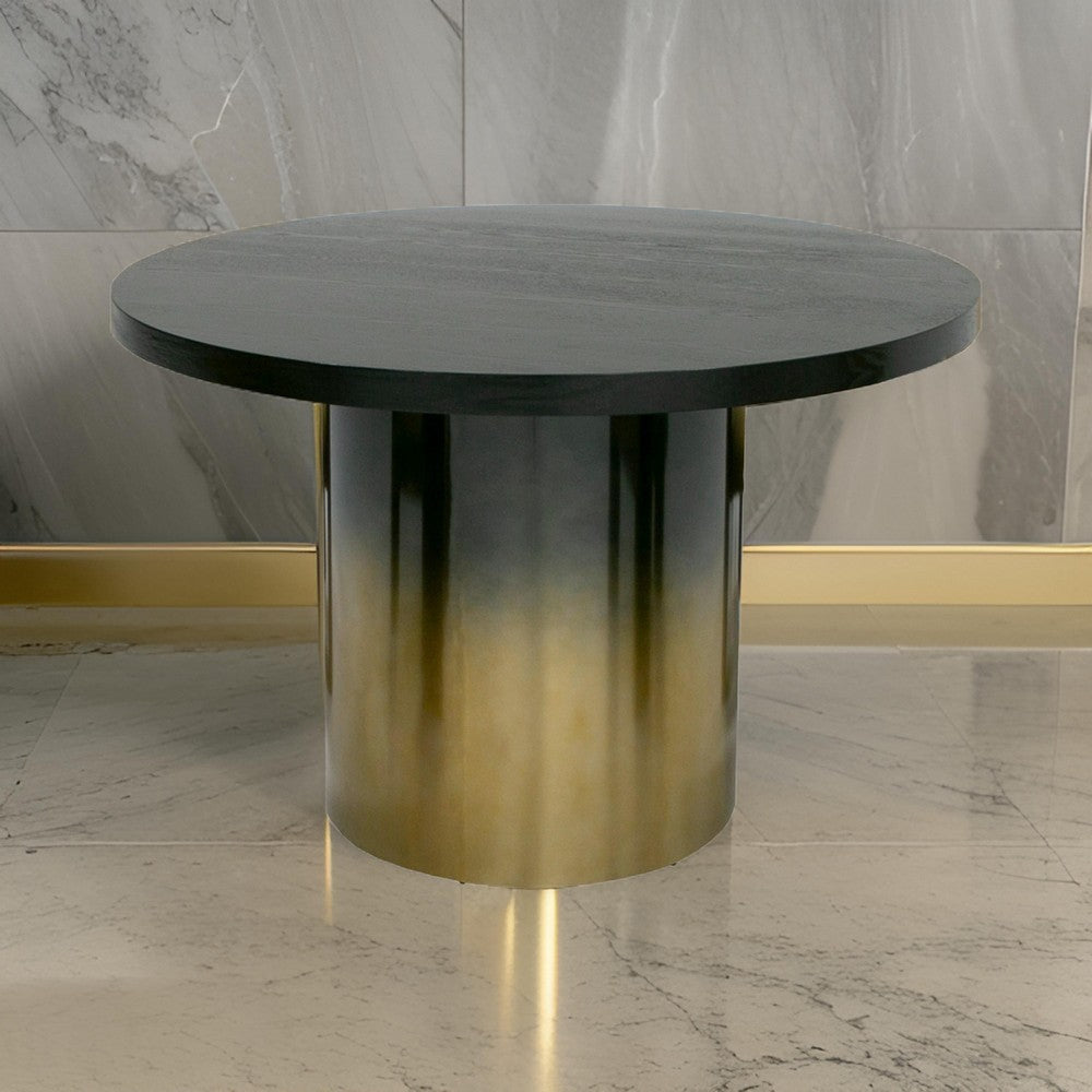 Cid Vito 47 Inch Dining Table Round Top Steel Pedestal Base Black Wood By Casagear Home BM317636