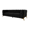 Reno Joni 97 Inch Sofa Tufted Black Velvet Metal Legs in Gold Finish By Casagear Home BM317637