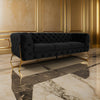 Reno Joni 97 Inch Sofa Tufted Black Velvet Metal Legs in Gold Finish By Casagear Home BM317637