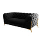 Reno Joni 74 Inch Loveseat Tufted Black Velvet Metal Legs in Gold Finish By Casagear Home BM317638