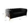 Reno Joni 74 Inch Loveseat Tufted Black Velvet Metal Legs in Gold Finish By Casagear Home BM317638