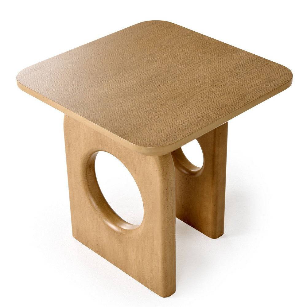 Noe Ohan 22 Inch Side End Table Square Top Light Brown Solid Rubberwood By Casagear Home BM317640