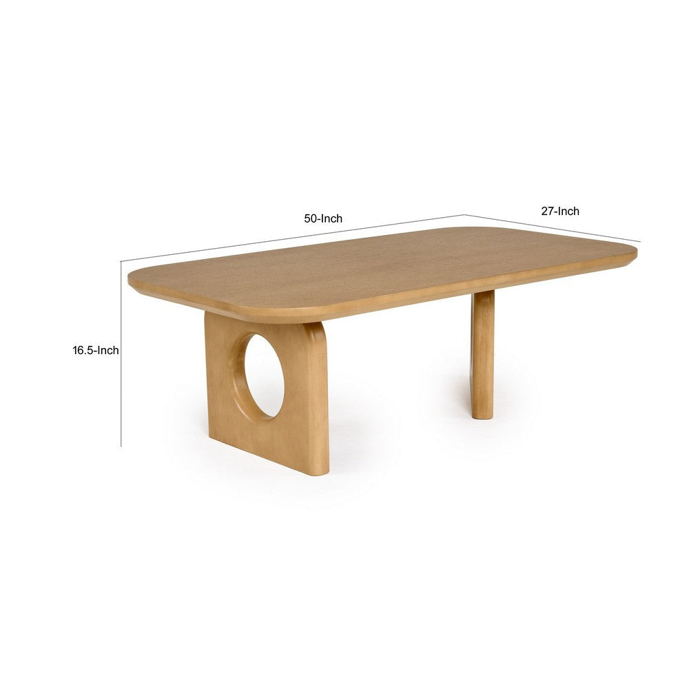 Noe Ohan 50 Inch Coffee Table Rectangular Light Brown Solid Rubberwood By Casagear Home BM317641