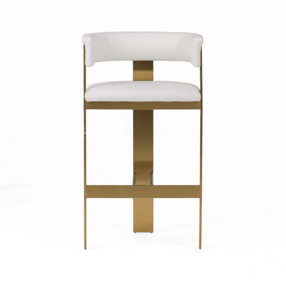 Cid Willow Barstool Chair, White Faux Leather, Gold Metal Three Leg Base By Casagear Home