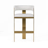 Cid Willow Barstool Chair, White Faux Leather, Gold Metal Three Leg Base By Casagear Home