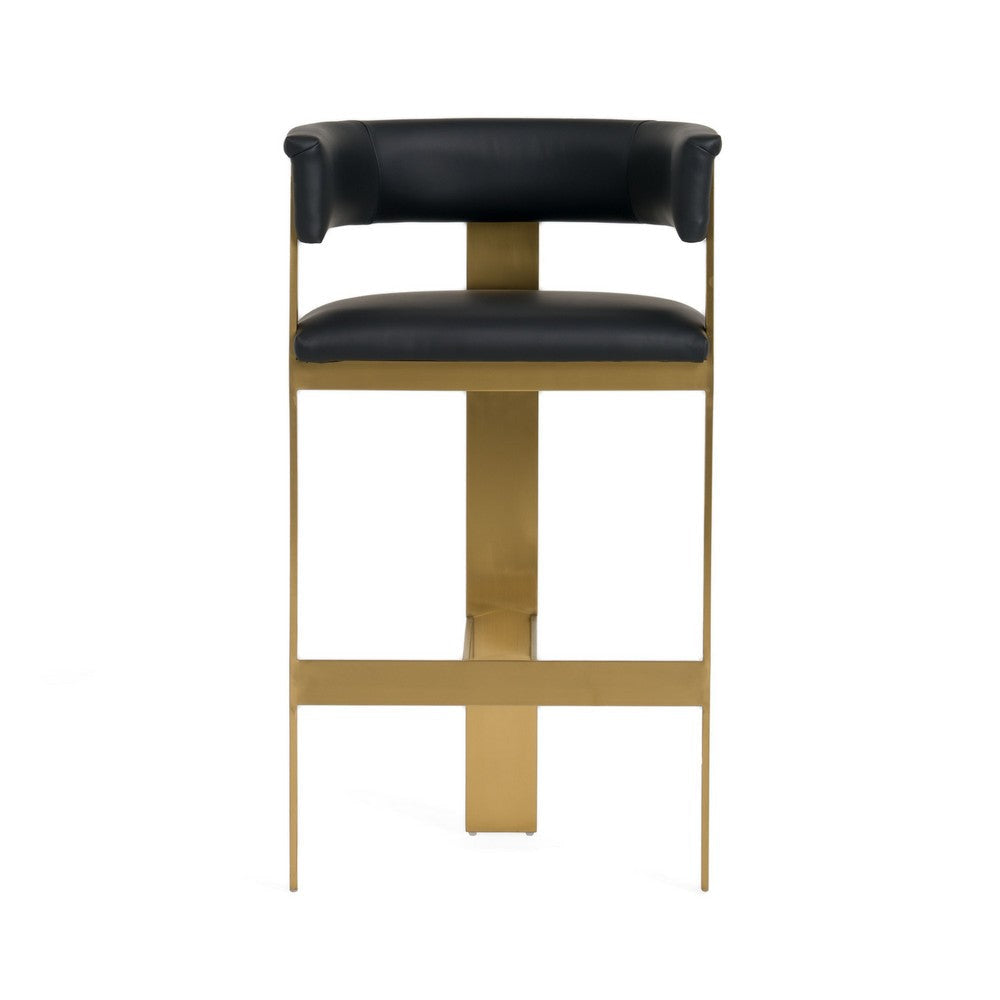 Cid Willow Barstool Chair, Black Faux Leather, Gold Metal Three Leg Base By Casagear Home