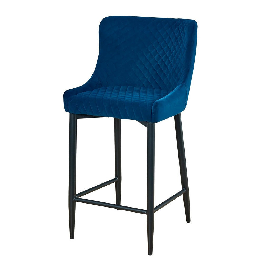 Gen 29 Inch Barstool Chair Set of 2 Diamond Tufted Blue Velvet Black By Casagear Home BM317650