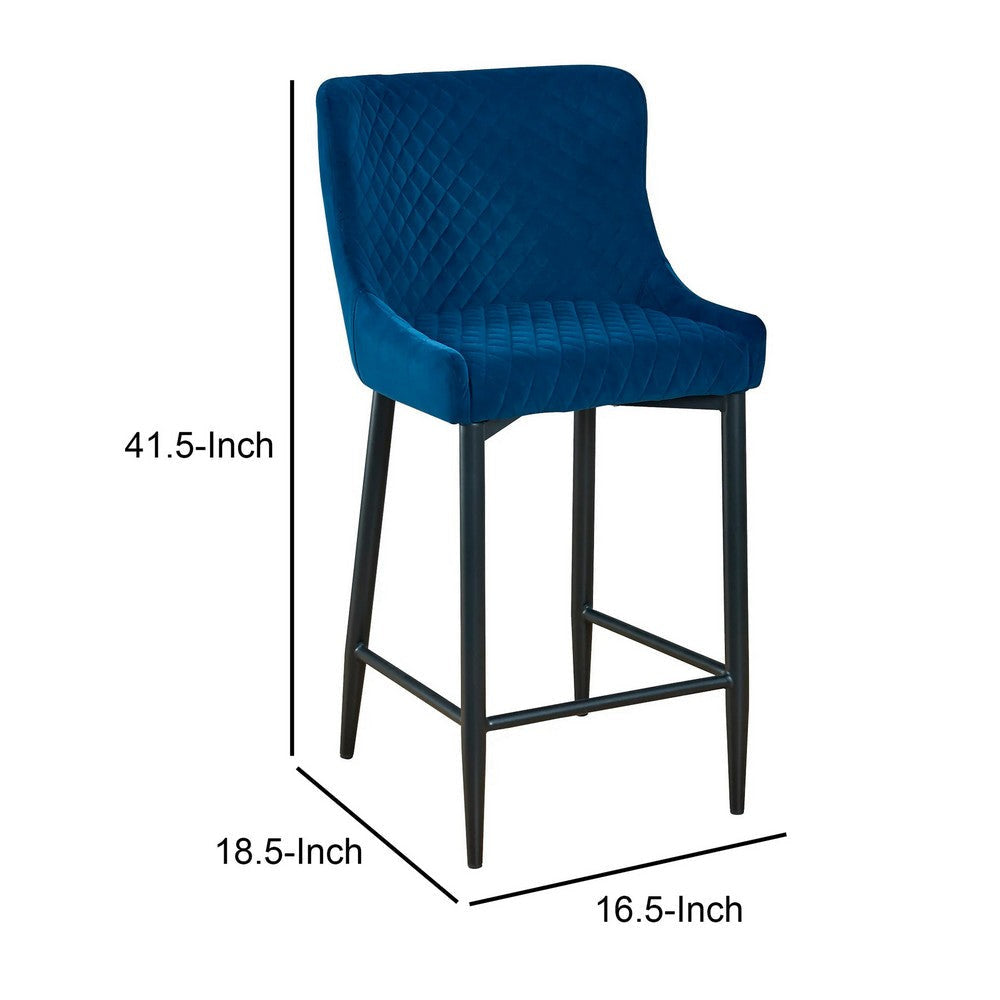 Gen 29 Inch Barstool Chair Set of 2 Diamond Tufted Blue Velvet Black By Casagear Home BM317650