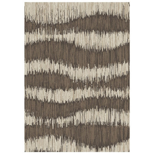 Doen 5 x 7 Medium Area Rug, Abstract Wavy Strip Design, Cream Brown By Casagear Home