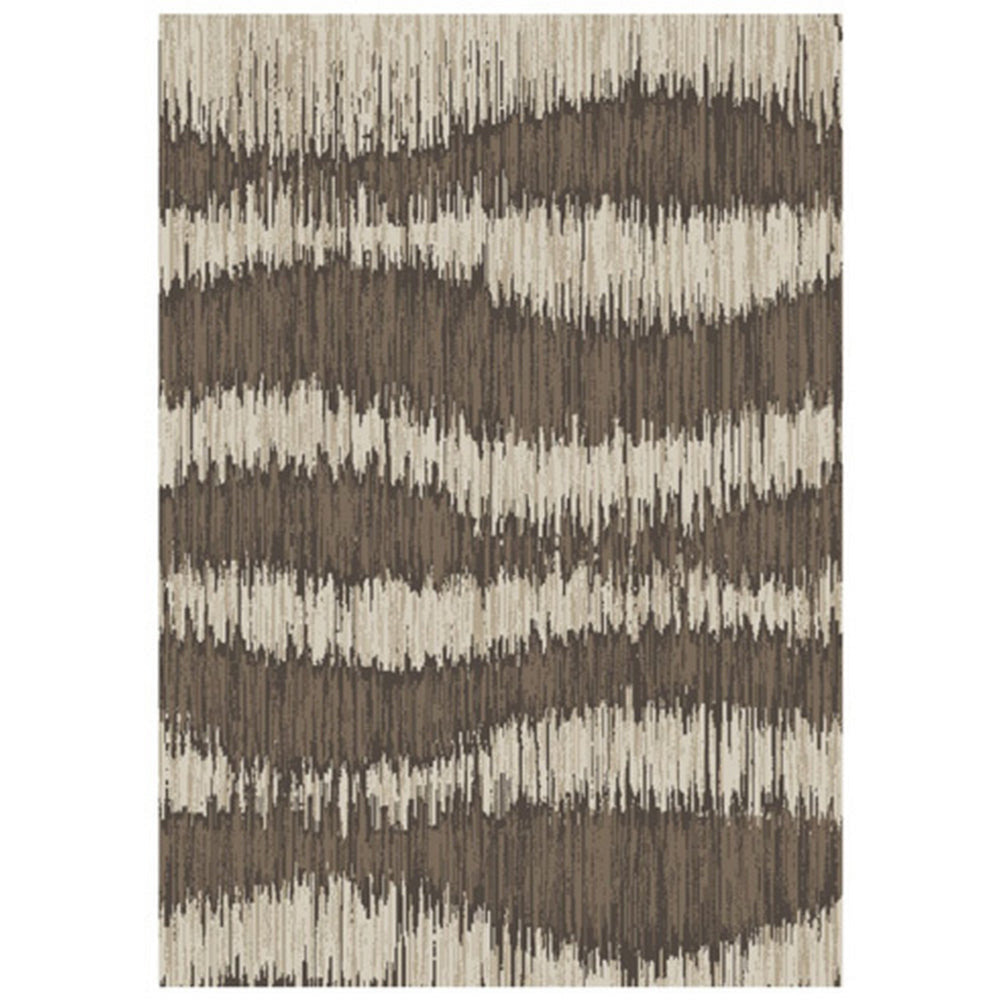 Doen 8 x 10 Large Area Rug, Abstract Wavy Strip Design, Cream Brown By Casagear Home