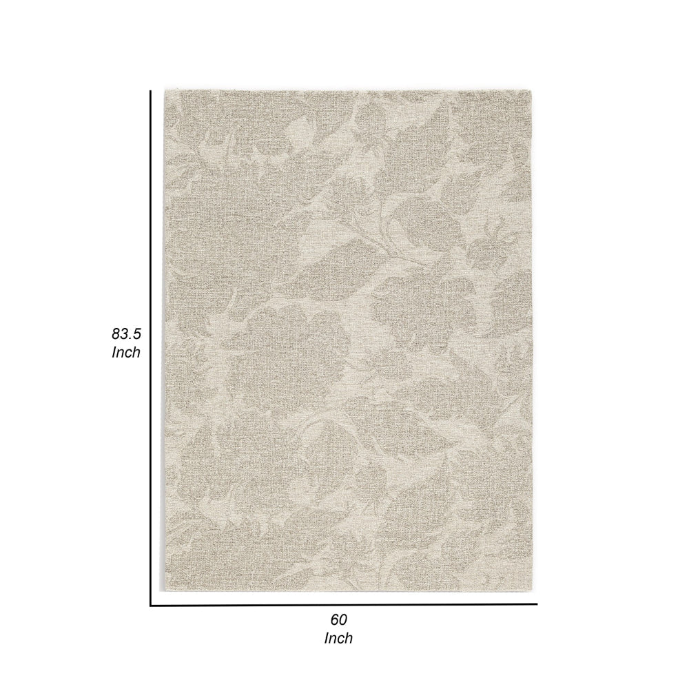 Adas 5 x 7 Medium Area Rug Hand Tufted Floral Pattern Beige Wool By Casagear Home BM318235