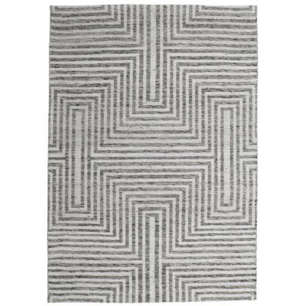 Seni 5 x 7 Medium Area Rug, Geometric Pattern Machine Woven, Black Ivory By Casagear Home