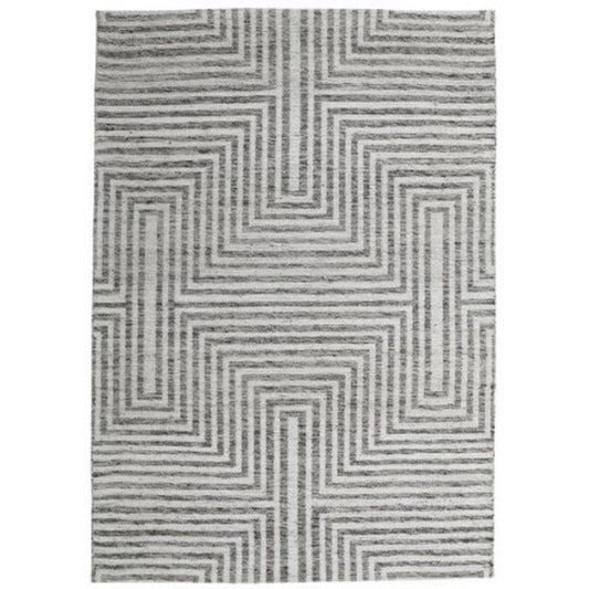 Seni 5 x 7 Medium Area Rug, Geometric Pattern Machine Woven, Black Ivory By Casagear Home