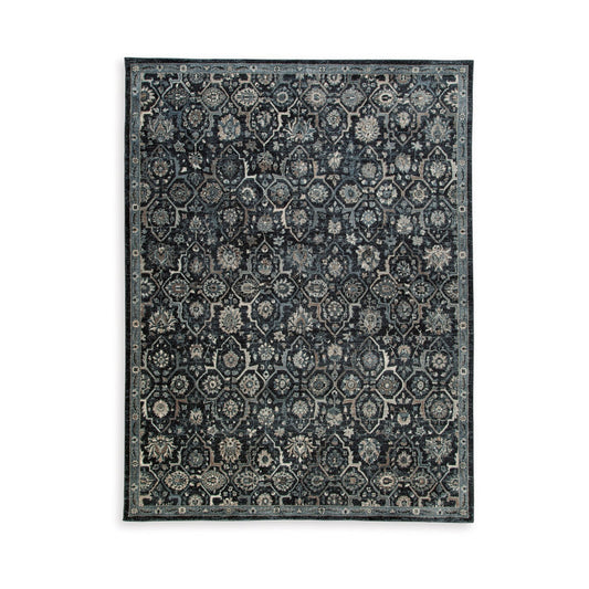 Hiy 8 x 11 Large Area Rug, Persian Inspired Floral Motif, Black Gray By Casagear Home