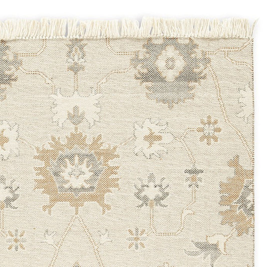 Kia 5 x 7 Medium Area Rug, Handwoven Floral Patterns, Beige Brown Wool By Casagear Home