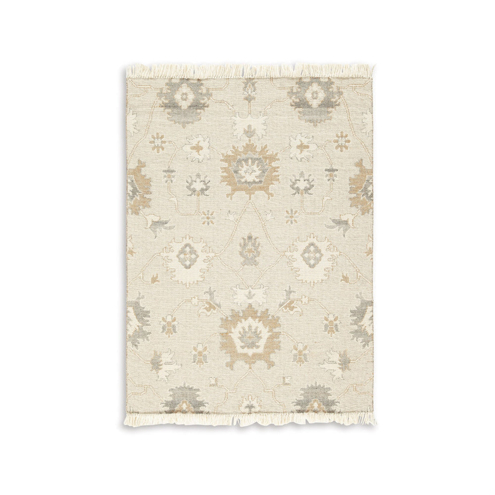 Kia 5 x 7 Medium Area Rug Handwoven Floral Patterns Beige Brown Wool By Casagear Home BM318247