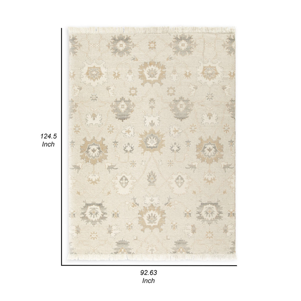 Kia 8 x 10 Large Area Rug Handwoven Floral Patterns Beige Brown Wool By Casagear Home BM318248