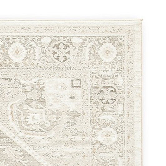 Wei 5 x 7 Medium Area Rug, Persian Inspired Medallion Motif, Beige Gray By Casagear Home