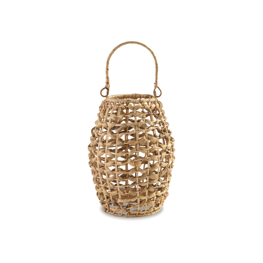 Enna 17 Inch Lantern, Bohemian Style, Candle Stand, Brown Rattan Woven By Casagear Home