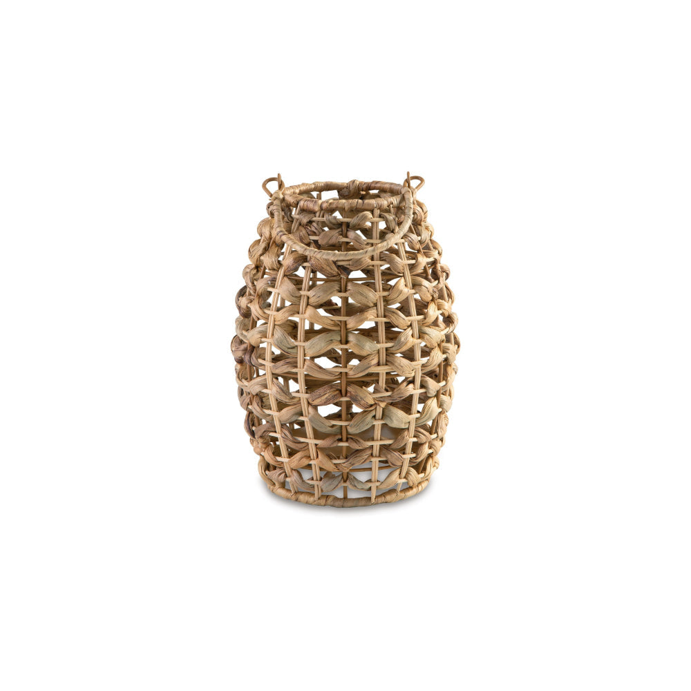 Enna 13 Inch Lantern Bohemian Style Candle Stand Brown Rattan Woven By Casagear Home BM318252