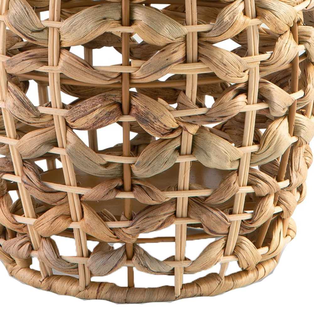 Enna 13 Inch Lantern Bohemian Style Candle Stand Brown Rattan Woven By Casagear Home BM318252