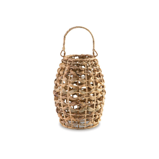 Enna 13 Inch Lantern, Bohemian Style, Candle Stand, Brown Rattan Woven By Casagear Home