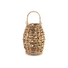 Enna 13 Inch Lantern, Bohemian Style, Candle Stand, Brown Rattan Woven By Casagear Home