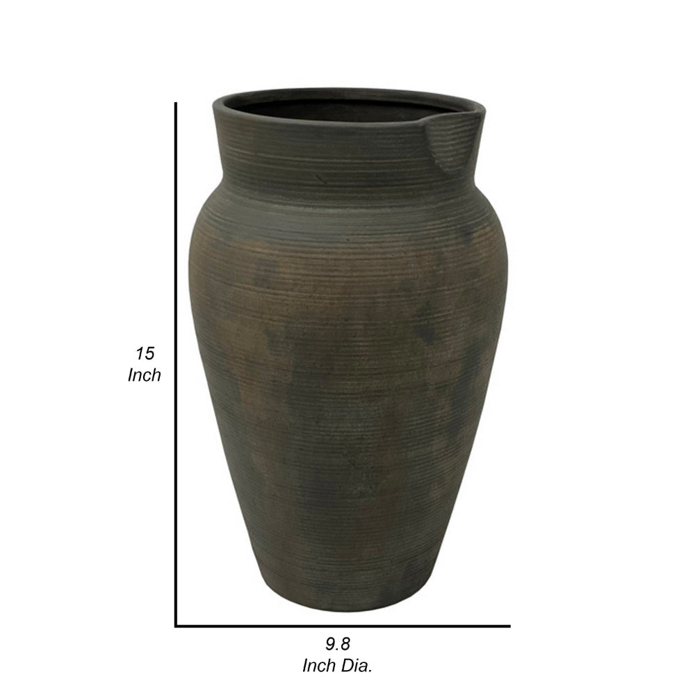 Leyn 15 Inch Antique Flower Vase Urn Shaped Home Decor Piece Gray Ceramic By Casagear Home BM318257