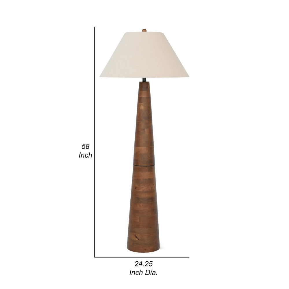 Seya 58 Inch Floor Lamp Empire Fabric Shade Tapered Brown Wood Base By Casagear Home BM318259