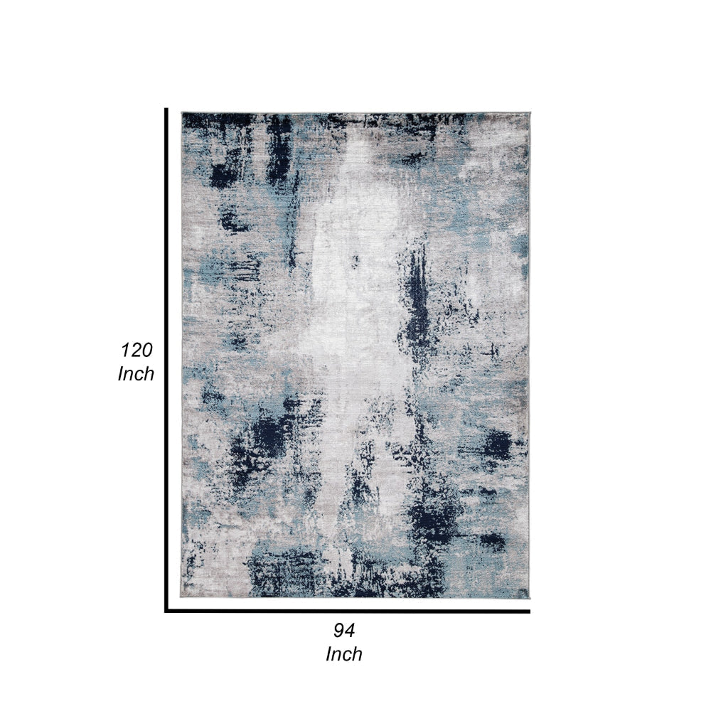 Nel 8 x 10 Large Area Rug Machine Woven Abstract Design Blue White By Casagear Home BM318271