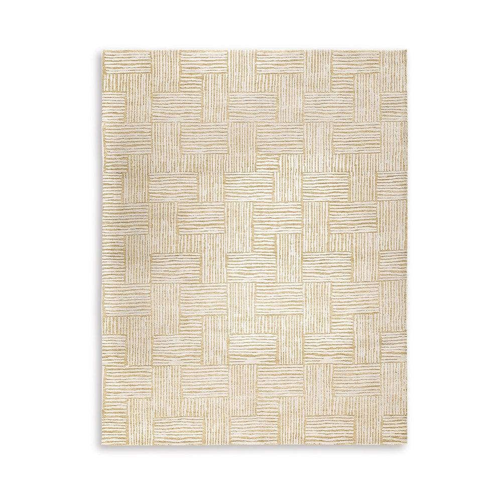 Aden 8 x 10 Large Area Rug, Handwoven Basket Weave Design, Beige Polyester By Casagear Home