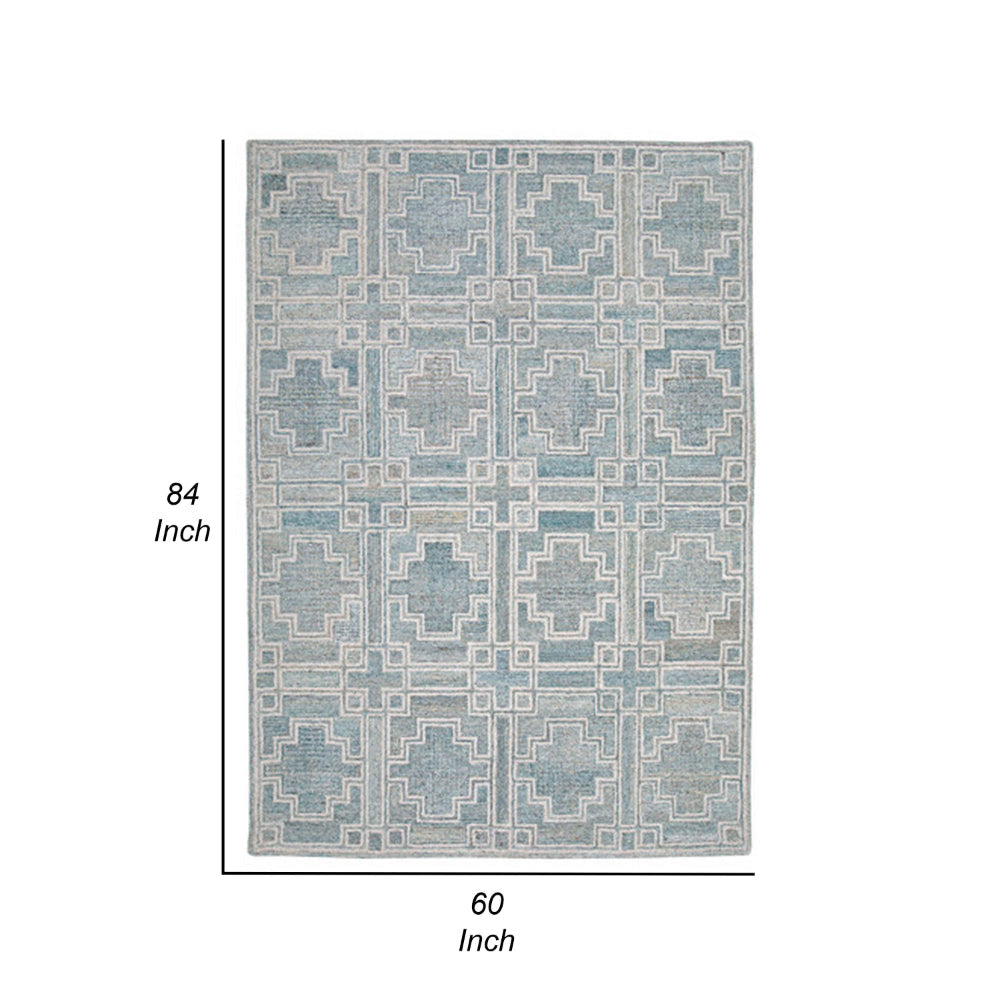 Lesy 5 x 7 Medium Area Rug Hand Tufted Geometric Design Gray Ivory Wool By Casagear Home BM318277