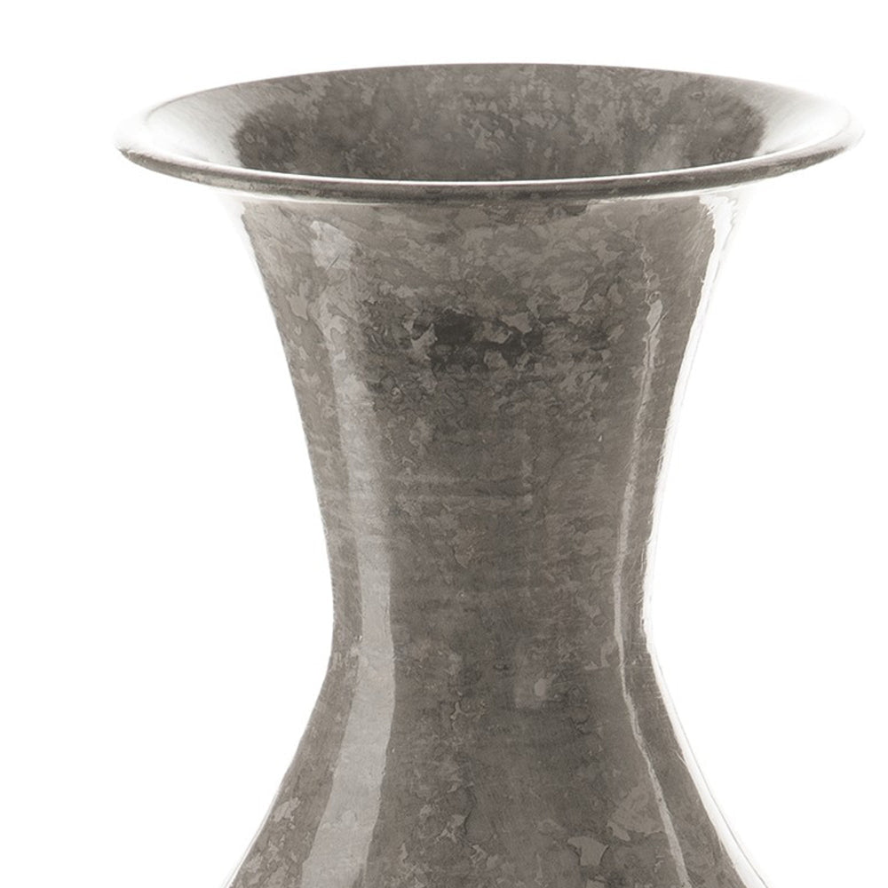 Lery Flower Vase Home Decor Tapered Neck High Gloss Gray Metal Finish By Casagear Home BM318284