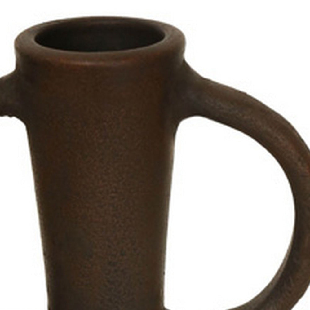 Adea Flower Vase Antique Style Amphora Shape Thin Neck Brown Terracotta By Casagear Home BM318287