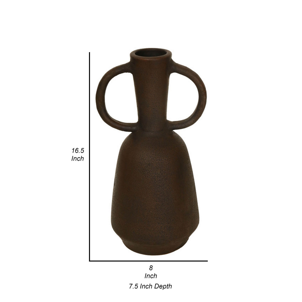 Adea Flower Vase Antique Style Amphora Shape Thin Neck Brown Terracotta By Casagear Home BM318287