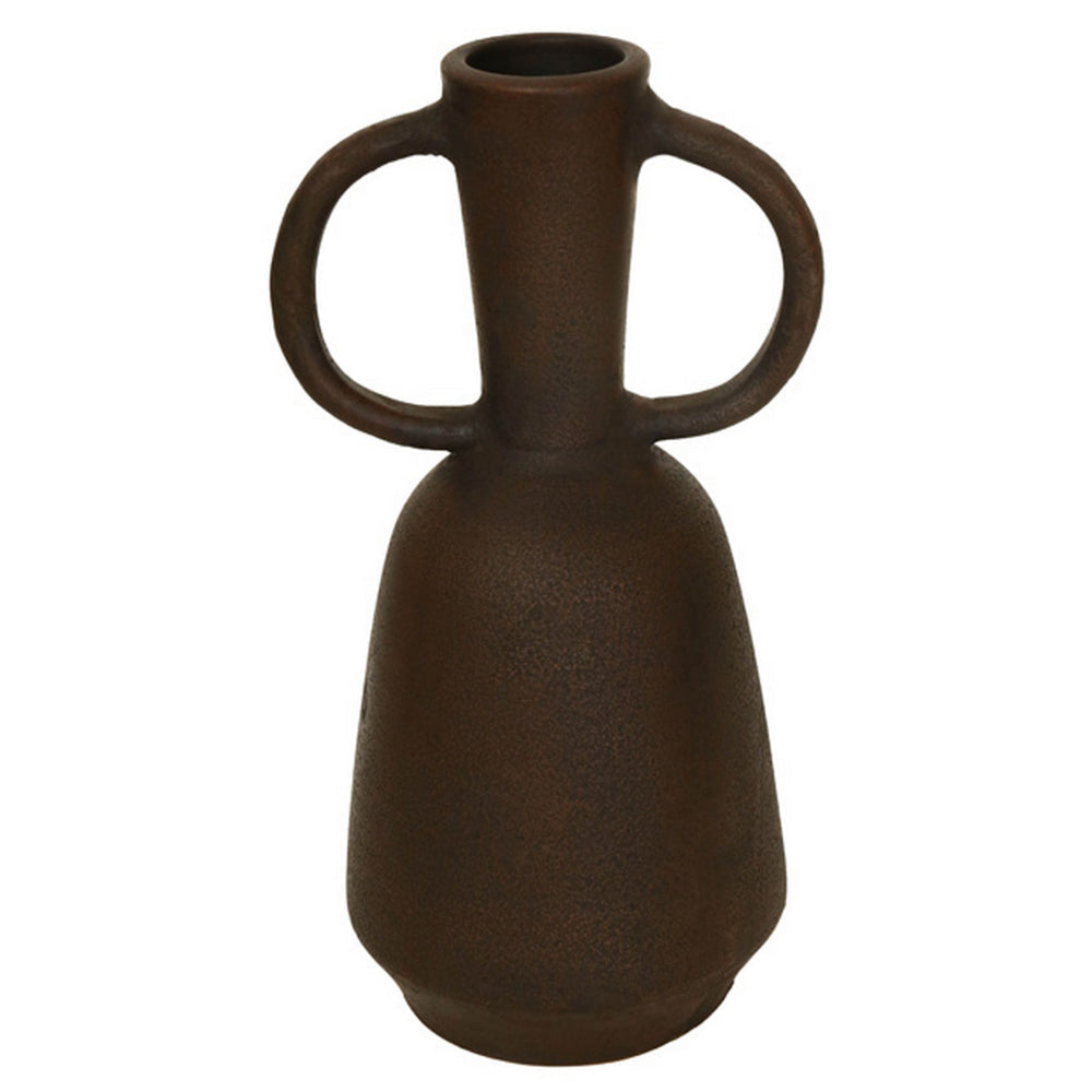 Adea Flower Vase, Antique Style Amphora Shape, Thin Neck, Brown Terracotta By Casagear Home