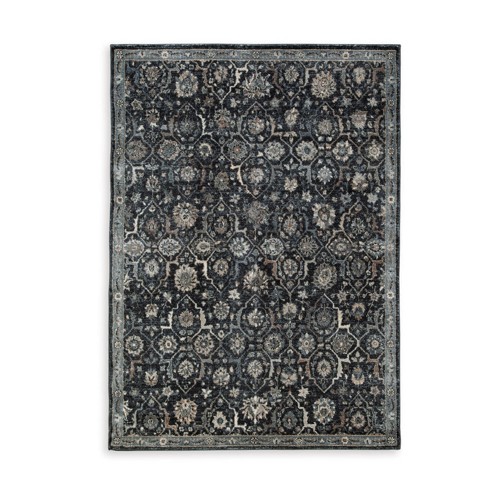 Hiy 5 x 7 Medium Area Rug, Persian Inspired Floral Motif, Blue, Cream By Casagear Home