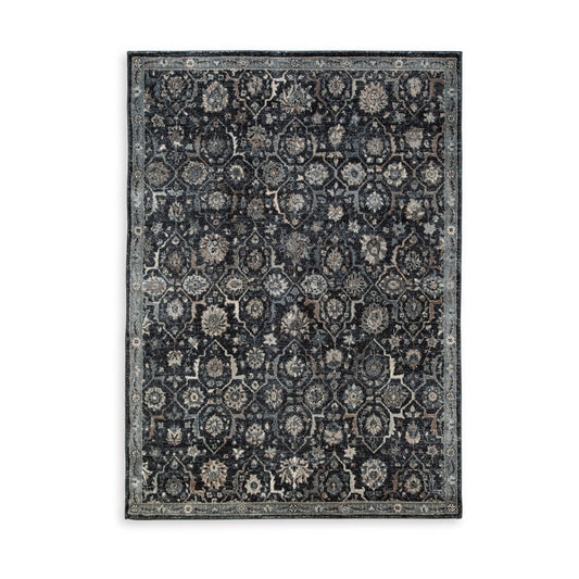 Hiy 5 x 7 Medium Area Rug, Persian Inspired Floral Motif, Blue, Cream By Casagear Home