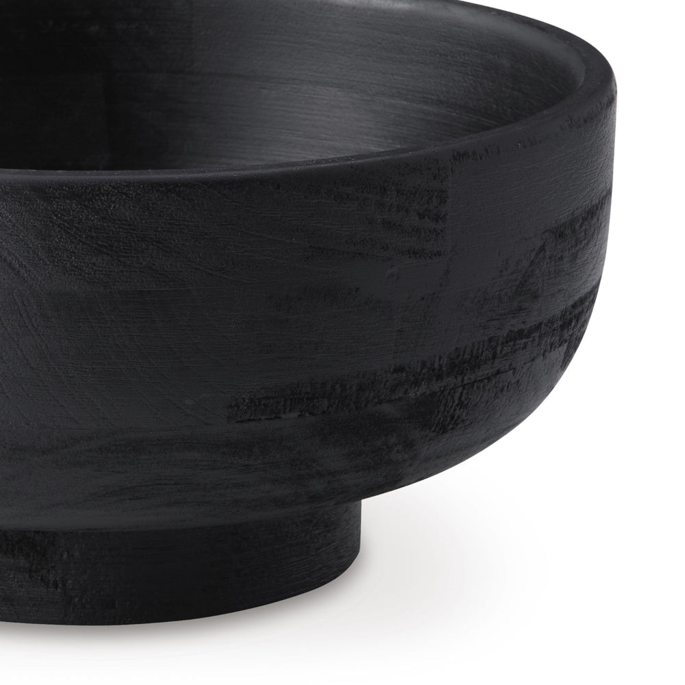 Nya 12 Inch Tabletop Decorative Bowl Pedestal Round Base Black Wood By Casagear Home BM318299