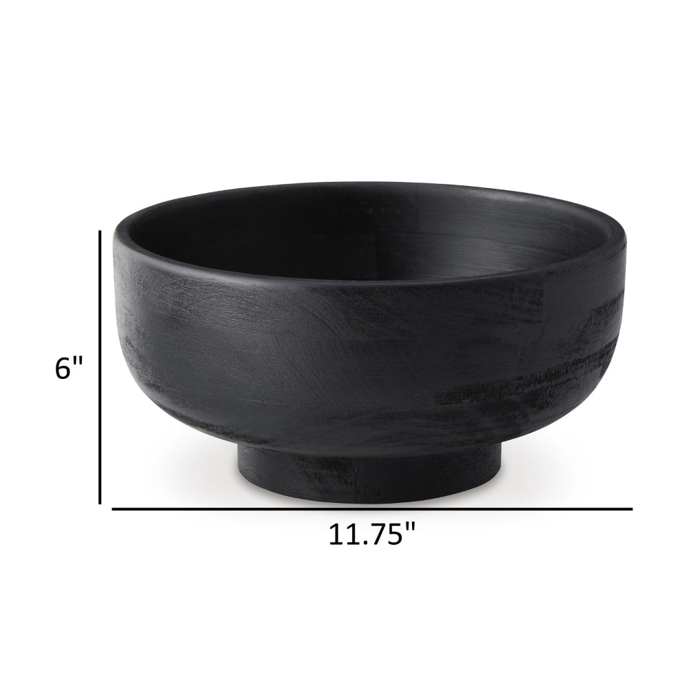 Nya 12 Inch Tabletop Decorative Bowl Pedestal Round Base Black Wood By Casagear Home BM318299