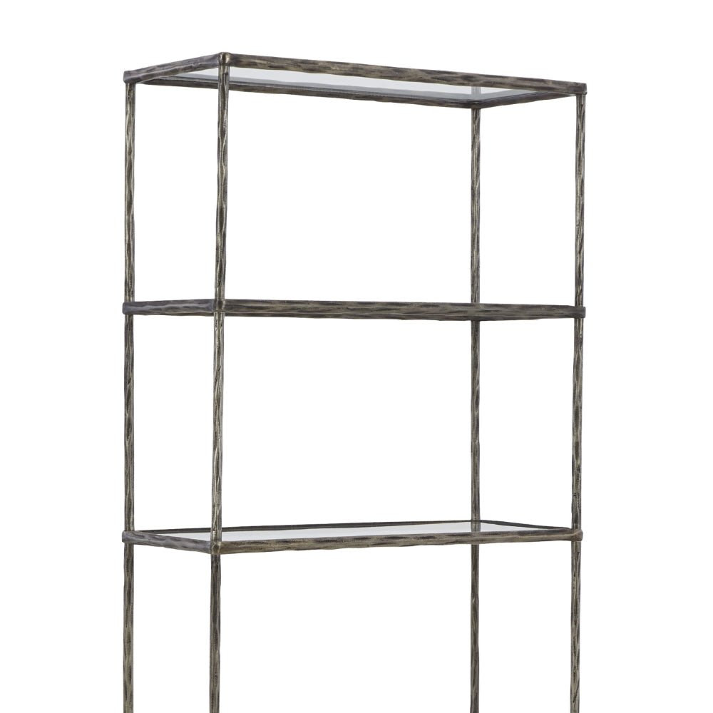 Dalie 73 Inch Bookcase 5 Tier Open Clear Glass Shelves Gray Aluminum By Casagear Home BM318309